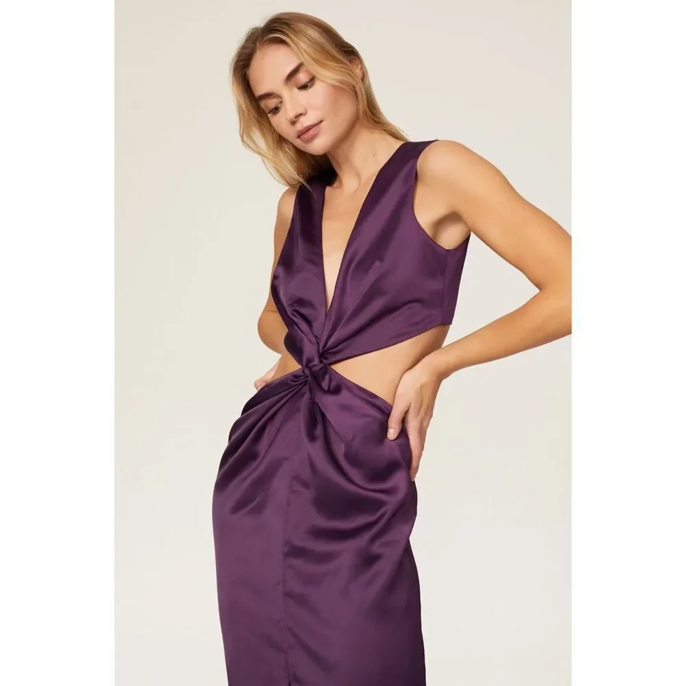 One 33 Social Women's Purple Sleeveless Cutout Satin Column Gown Maxi Dress Sz 6